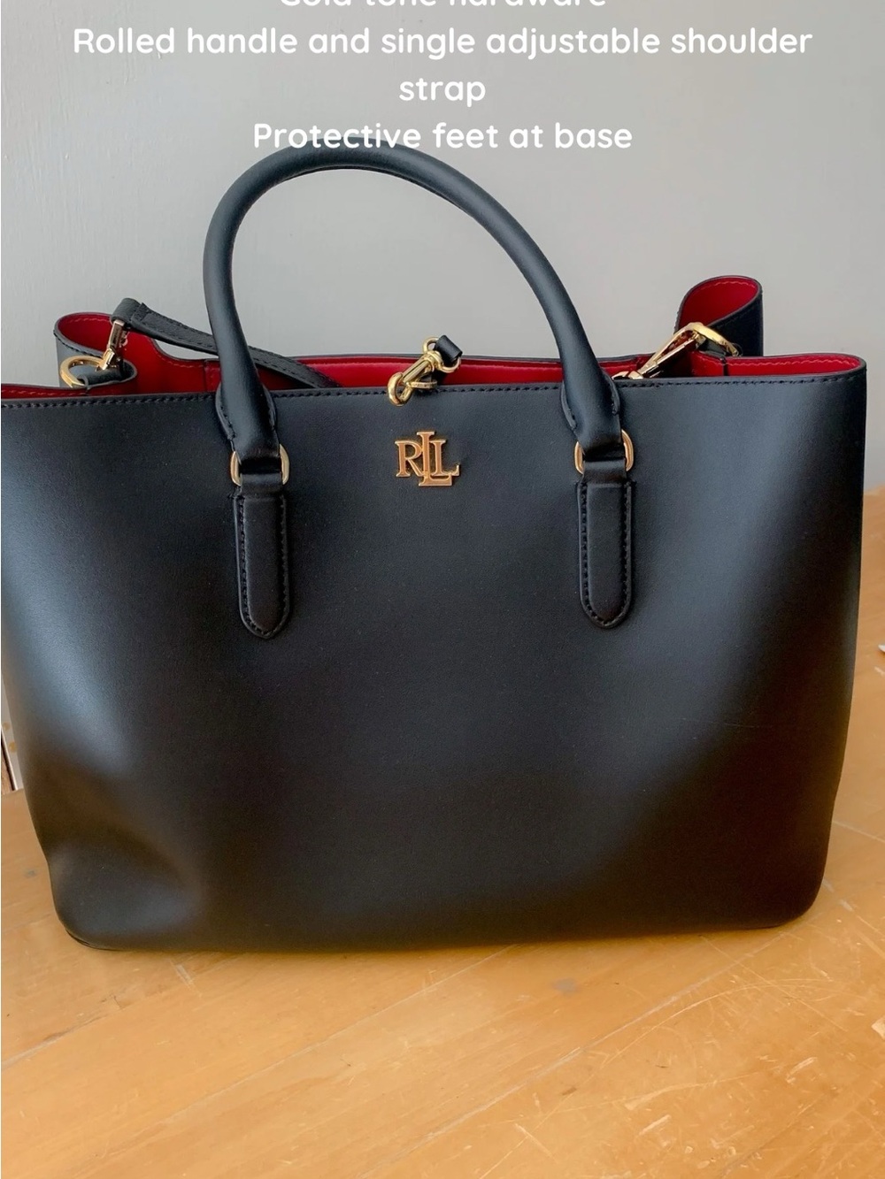 Ralph Lauren Black and Red Leather Satchel